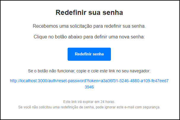 Confirmação de redefinição